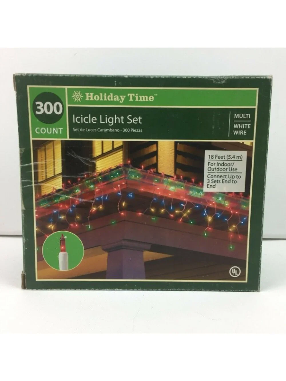 Holiday Time 300 Christmas 18 Ft Multicolor Bulbs White Wire Icicle Light Set